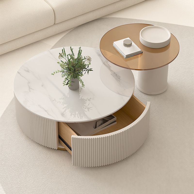 Modern Stone Drum Coffee Table with Storage Dia 31.5" Cocktail Table in Withe Clearhalo 'Coffee & Accent Tables' 'Coffee Tables' 'coffee_tables' 'furn' 'furn_coffee_tables' 'Furniture' 'Living Room Furniture' 1200x1200_e02eec40-1c1c-450a-8eb1-5f7014b4a356