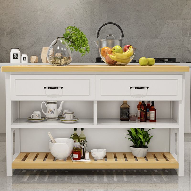 Natural Finish Pine Wood Kitchen Island Table for Dining Room