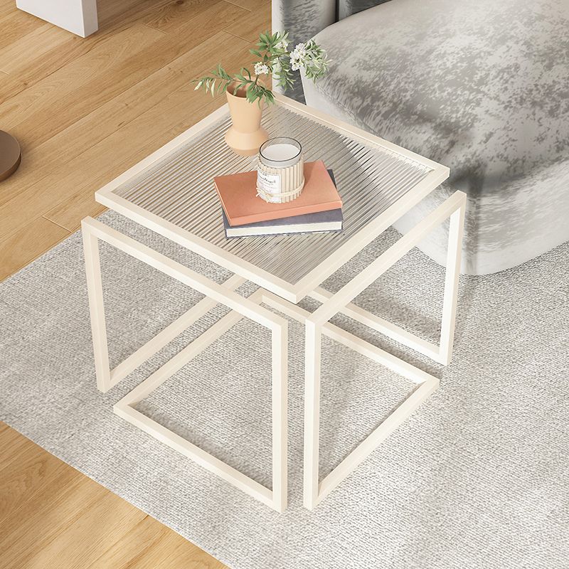 Glam Corner Table Living Room Square Frame Glass Top Accent Side Table