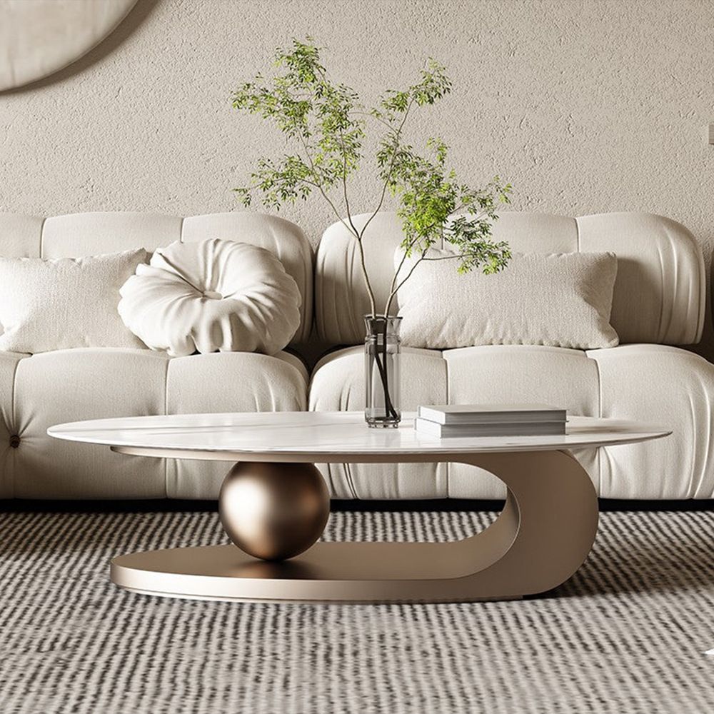 Glam Slate Pedestal Coffee Table Oval White Coffee Table Set Clearhalo 'Coffee & Accent Tables' 'Coffee Tables' 'coffee_tables' 'furn' 'furn_coffee_tables' 'Furniture' 'Living Room Furniture' 1200x1200_e0369a5b-e7d6-418b-ba0f-fc2e2499d2ca
