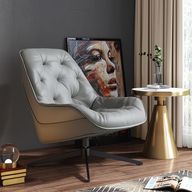 Genuine Leather Armless Chair 30.51" Wide Accent Chair with Tufted Back