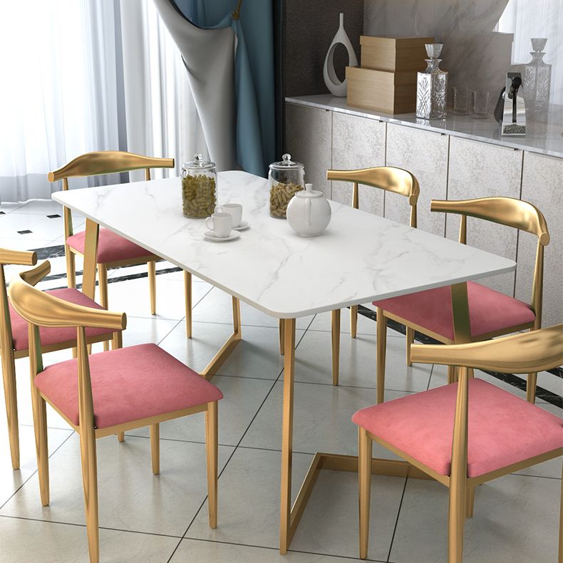 Glam White and Gold Dinette Set 1/2/5/7 Pieces Rectangle Stone Dining Table Set Clearhalo 'Dining Room Sets' 'Dining Tables & Seating' 'dining_room_set' 'furn' 'furn_dining_room_set' 'Furniture' 'Kitchen & Dining Furniture' 1200x1200_e0399ca4-48ad-44fc-8f64-9d0b2ad083e6