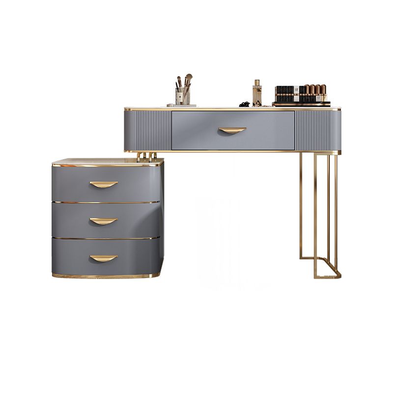 Dusineurs en bois massif Ensemble de vanité avec haut en pierre et tabouret rembourré en gris