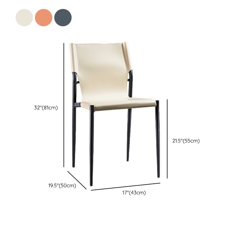 Modern Armless Backrest Leather Chair with Metal Legs for Dining Room