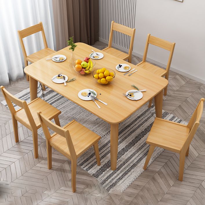 Rubberwood Solid Wood Dining Table Mid-Century Rectangle Table in Natural and Walnut