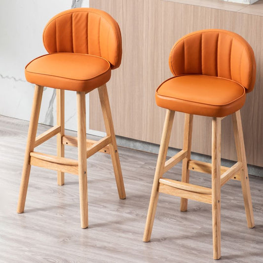 Industrial Solid Wood Bar Stools PU Leather Barstools with Low Back