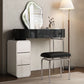 Modern Black Vanity Desk Glass Top Dressing Table with Lighted Mirror & Padded Stool