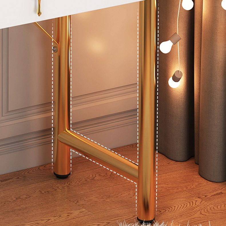 Mid-Century Modern Bedroom Metallic Lighted Mirror With Drawer Makeup Vanity Set