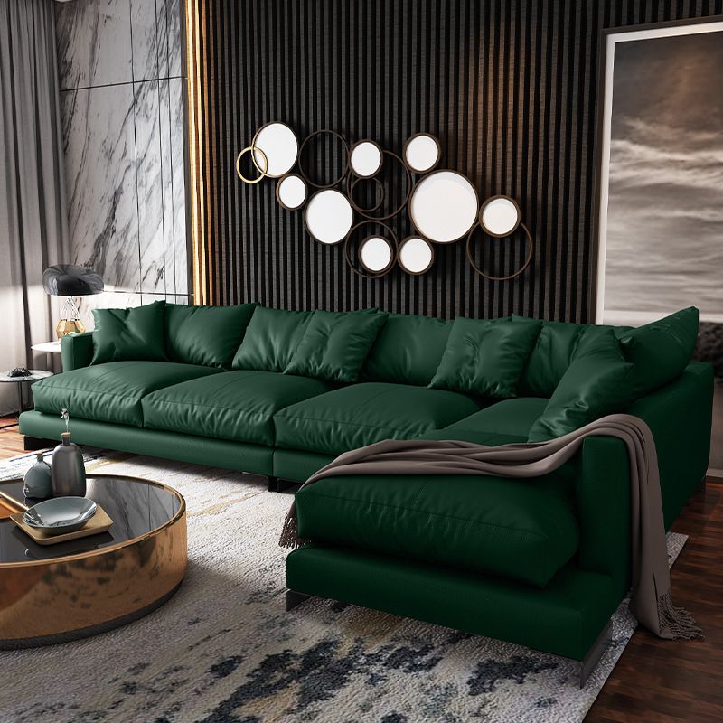 Forest Green Genuine Leather Square Arm Settee Furniture with Pillows Clearhalo 'furn' 'furn_sectionals' 'Furniture' 'furniture_sectionals' 'kitchen' 'kitchen_sectionals' 'Living Room Furniture' 'Sectionals' 1200x1200_e04a0d41-7510-47c8-992c-0e9106a239f9