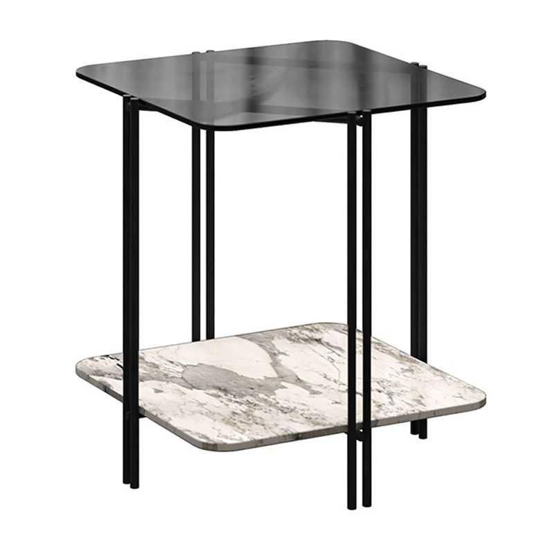 モダンスクエアガラス側の表23.62 "背の4脚の棚が含まれているエンドテーブル