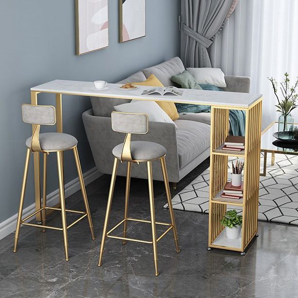 Tavolo da bancone in marmo Glam con tavolo rettangolare con doppio piedistallo - 41,3" H