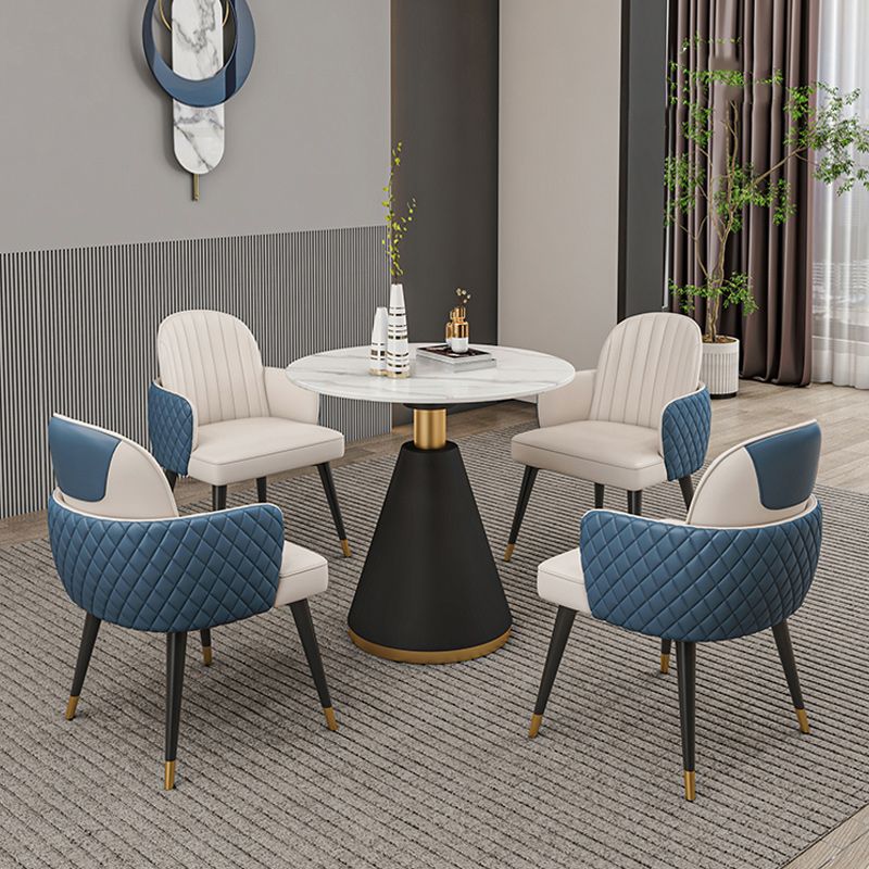 Glam 1/2/3/4/5 Pieces Dinette Set with White Sintered Stone Top Round Dining Table Set Clearhalo 'Dining Room Sets' 'Dining Tables & Seating' 'dining_room_set' 'furn' 'furn_dining_room_set' 'Furniture' 'furniture_dining_room_set' 'Kitchen & Dining Furniture' 1200x1200_e0509bc8-0ae9-41a9-8f74-2d21220ae1ef
