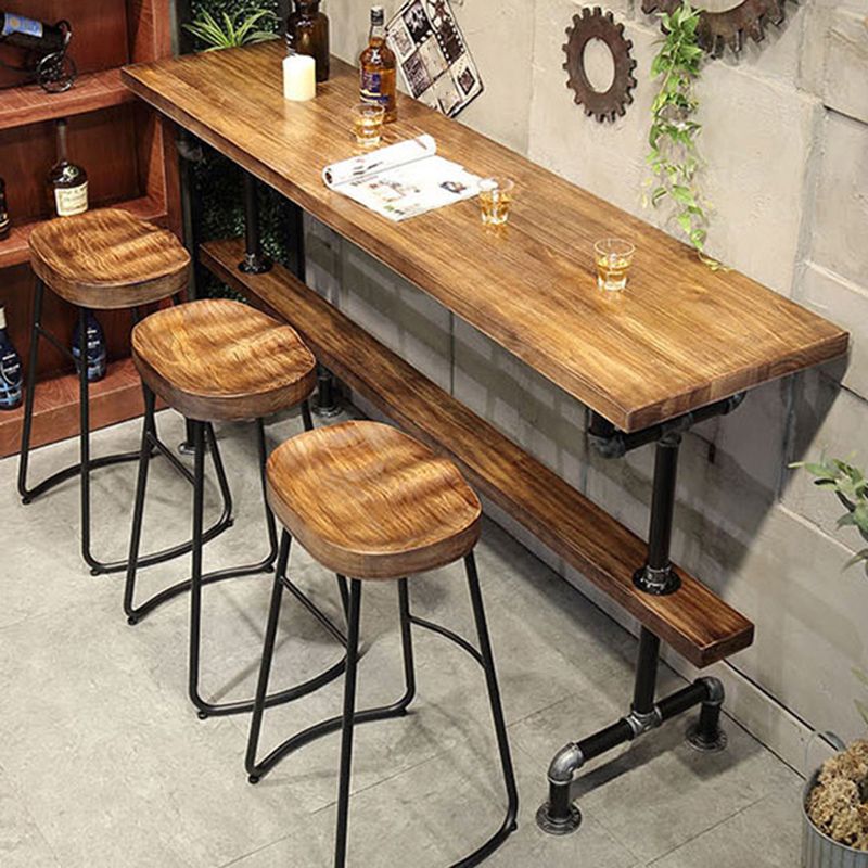 Wood Top Bar-height Table Black and Metal Legs Bar Table for Living Room Clearhalo 'Bar Furniture' 'Bar Tables' 'bar_tables' 'furn' 'furn_bar_tables' 'Furniture' 'Kitchen & Dining Furniture' 1200x1200_e053b85f-f246-41be-a8ad-4d548cdcd11f