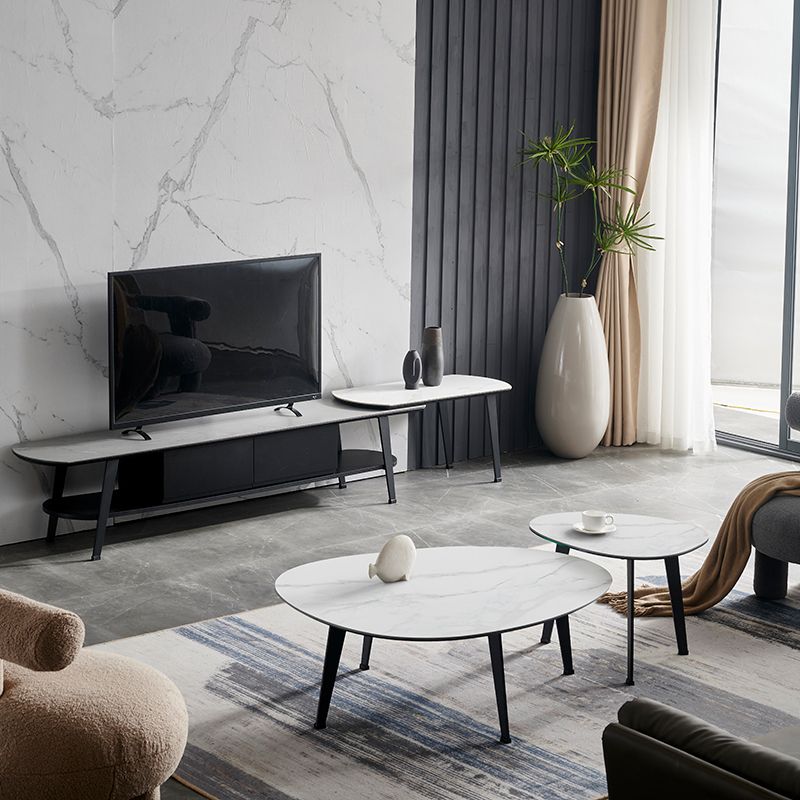 Contemporary White/Grey Free Shape Coffee Table with Metal Base Clearhalo 'Coffee & Accent Tables' 'Coffee Tables' 'coffee_tables' 'furn' 'furn_coffee_tables' 'Furniture' 'furniture_coffee_tables' 'Living Room Furniture' 1200x1200_e055d578-4ced-4fb6-88ab-7a00954e379e