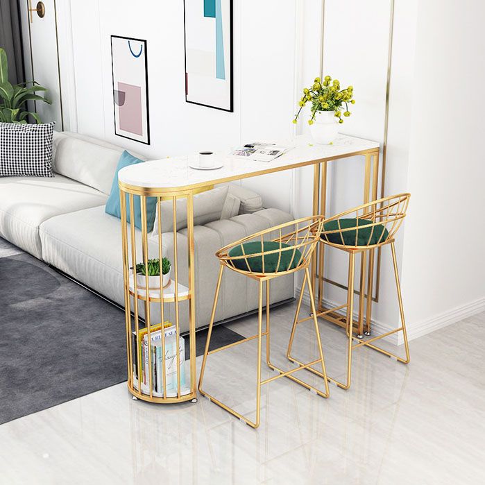 Rounded Corners Top Cocktail Bar Table Industrial Style 42-inch Height Gold Base Bar Table Clearhalo 'Bar Furniture' 'Bar Tables' 'bar_tables' 'furn' 'furn_bar_tables' 'Furniture' 'furniture_bar_tables' 'Kitchen & Dining Furniture' 'kitchen&dining_furn' 'kitchen' 1200x1200_e056abcc-7e7e-44c7-9599-468f5ac264a8