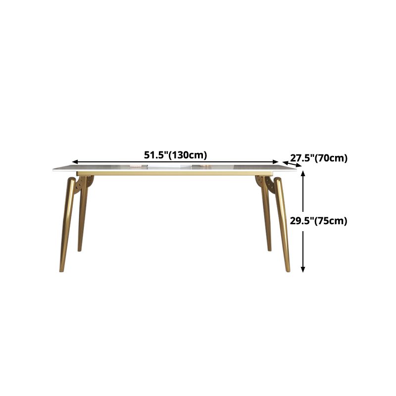 Luxury Sintered Stone Dining Table Rectangle White Table with Metal 4 Legs in Gold
