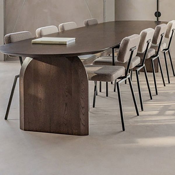 Dennen vaste houten eettafel moderne ovale eettafel met dubbele voetstuk