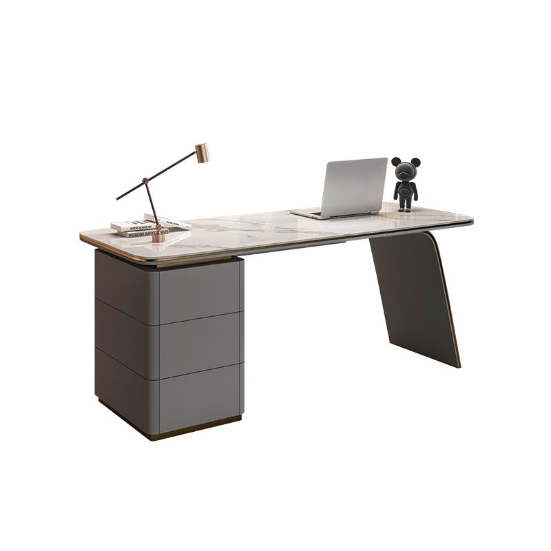 Bureau de bureau en pierre moderne bureau de tâche de forme rectangulaire avec 4 dessins en blanc