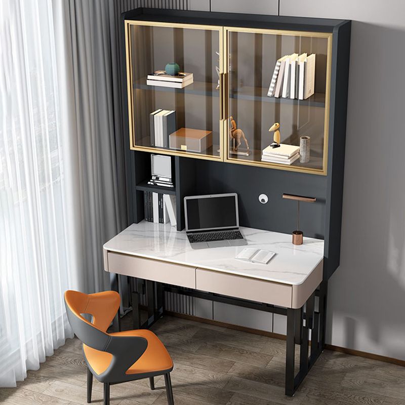 Bureau de bureau moderne de forme rectangulaire Bureau d'écriture en pierre en blanc / gris