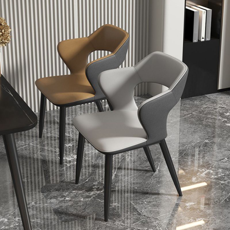 Contemporary Dining Room Chair Matte Finish Leather Curved Open Back Arm Chair Clearhalo ' kitchen&dining_furn' 'Dining Chairs' 'Dining Tables & Seating' 'dining_chair' 'furn' 'furn_dining_chair' 'Furniture' 'furniture_dining_chair' 'Kitchen & Dining Furniture' 'kitchen' 1200x1200_e06106d8-fd08-44c1-bae2-69e82b6078fd