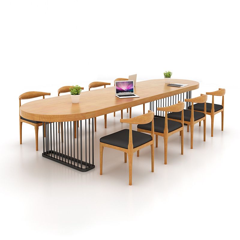 Natural Oval Solid Wood Desk Industrial Writing Desk with Black Steel Table Leg Clearhalo 'furn' 'furn_office_desk' 'Furniture' 'Office Desks' 'Office Furniture' 'office_desk' 1200x1200_e0649dda-b9c3-454b-8826-fdb184101fac