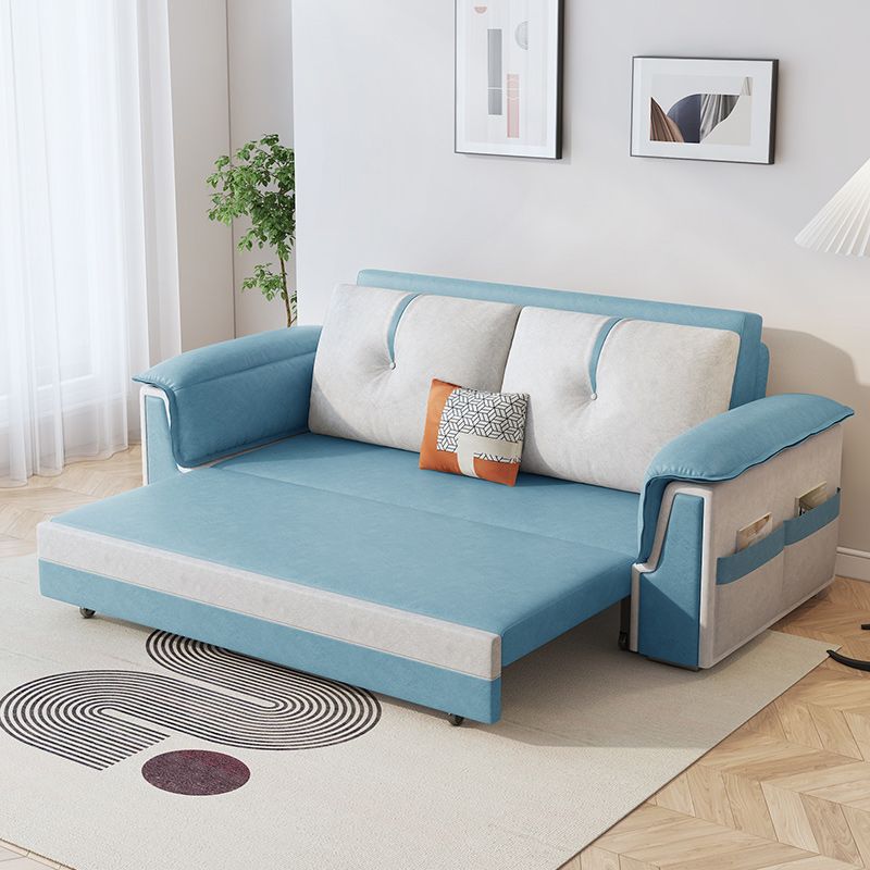 Scandinavian Faux Leather Sleeper Sofa Upholstered Pillow Top Arm Sofa Bed