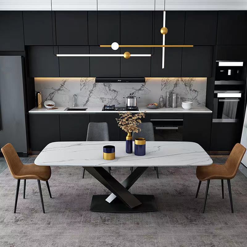Industrial Kitchen Standard Dining Table Sintered Stone Dining Table with Pedestal Base Clearhalo ' dining_table' 'Dining Tables & Seating' 'Dining Tables' 'furn' 'furn_dining_table' 'Furniture' 'furniture_dining_table' 'Kitchen & Dining Furniture' 'kitchen&dining_furn' 'kitchen' 'kitchen_dining_table' 1200x1200_e078546b-8ebc-46cf-bbbb-7c16397bf5b2