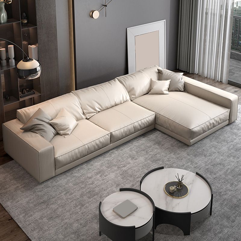 Genuine Leather Square Arm Sectional/Sofa White Sectional for Living Room Clearhalo 'furn' 'furn_sectionals' 'Furniture' 'furniture_sectionals' 'kitchen' 'kitchen_sectionals' 'Living Room Furniture' 'Sectionals' 1200x1200_e07cbc88-ce6b-439f-b9dd-308b618afb7e