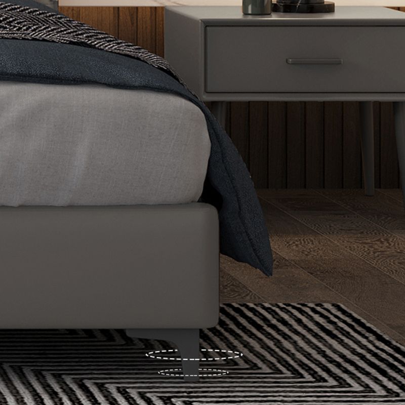 Holz moderner grauer Bettrahmen mit Kopfteil, echtes Ledertafel Bett