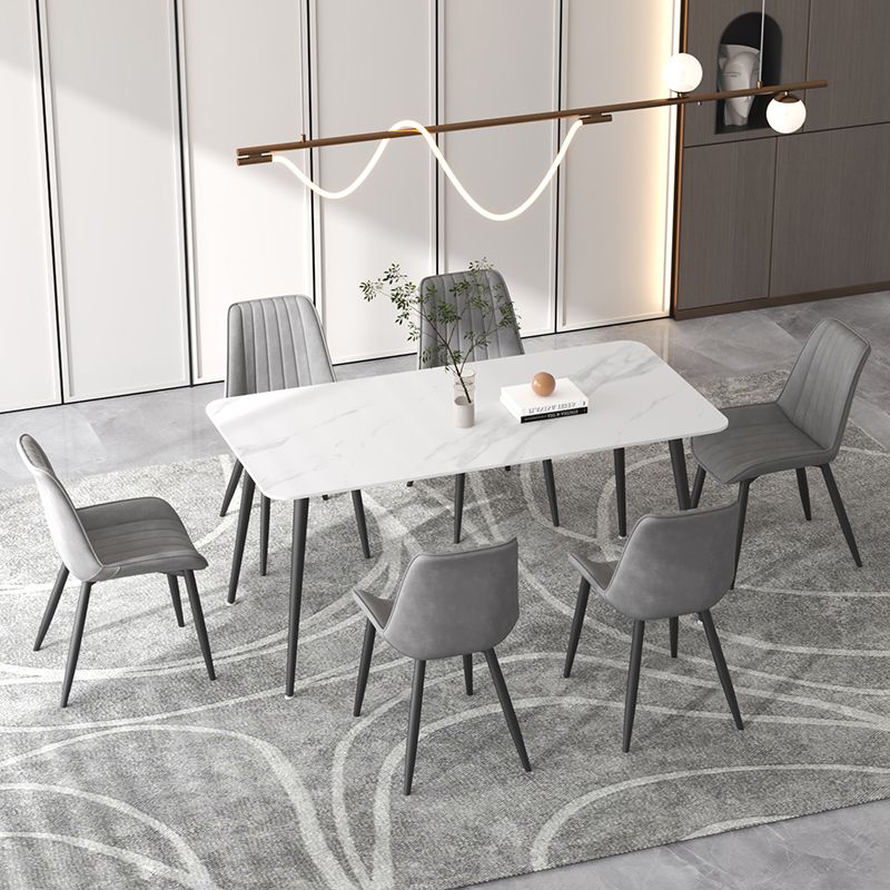 Contemporary Sintered Stone Top Stand Rectangular Dining Set White Standard Dining Set for Kitchen Clearhalo 'Dining Room Sets' 'Dining Tables & Seating' 'dining_room_set' 'furn' 'furn_dining_room_set' 'Furniture' 'furniture_dining_room_set' 'Kitchen & Dining Furniture' 'kitchen&dining_furn' 'kitchen' 1200x1200_e083397f-3a8d-403a-b880-094290f7bb18