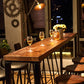 Mesa de bar rectangular con tapa de madera de pino, mesa de pub industrial con base de caballete en negro