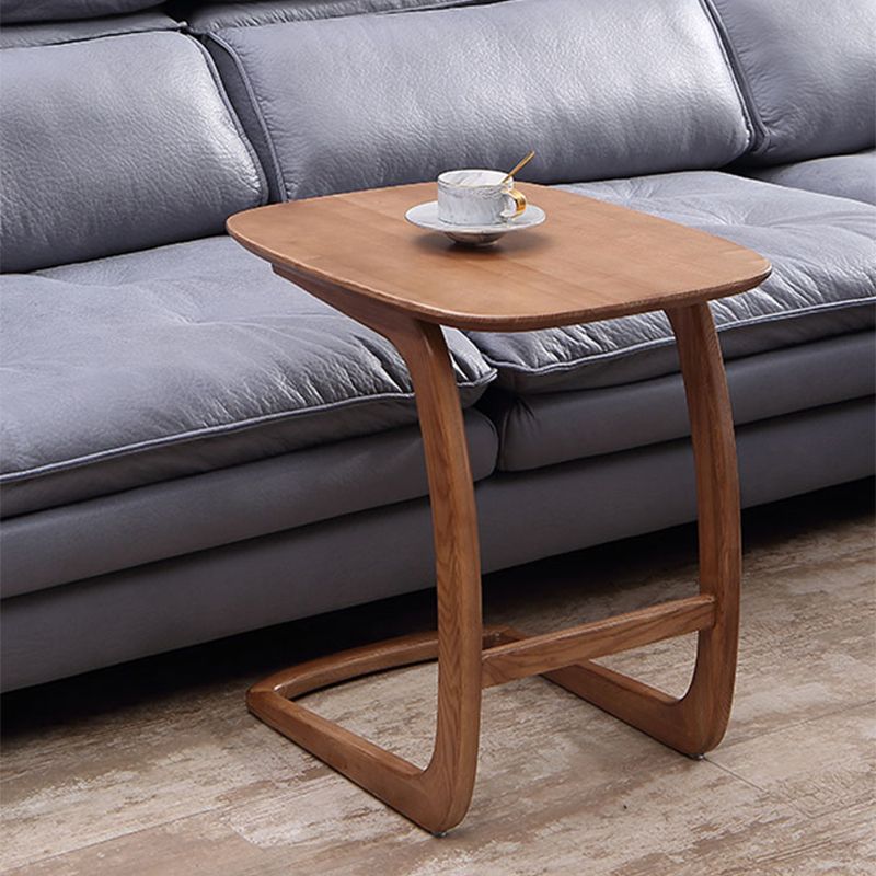 Modern Style Wood End Table Rectangular C-shape Sofa Side Accent Table