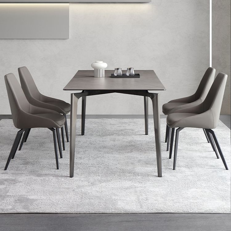 Minimalist Dining Table Set Metal Frame Grey Slate Rectangular Dining Table Set with 4 Legs Base Clearhalo 'Dining Room Sets' 'Dining Tables & Seating' 'dining_room_set' 'furn' 'furn_dining_room_set' 'Furniture' 'furniture_dining_room_set' 'Kitchen & Dining Furniture' 'kitchen&dining_furn' 'kitchen' 1200x1200_e0868f85-a923-4bb0-8a2a-2784a700b247