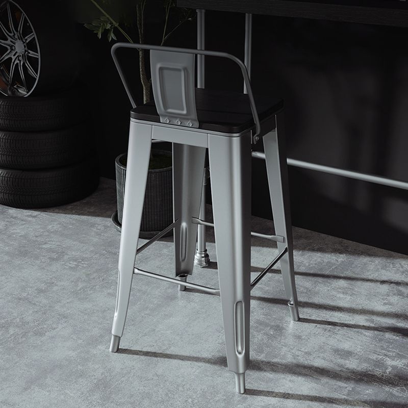 Silver Iron Bar Stool Industrial Style Low Back Counter Stool with Square Seat Clearhalo 'Bar Furniture' 'Bar Stools' 'bar_stools' 'furniture_bar_stools' 'Kitchen & Dining Furniture' 'kitchen&dining_furn' 'kitchen' 'kitchen_furn' Furniture' 1200x1200_e08bf9b6-e0ec-41a6-a828-915b49ee8984