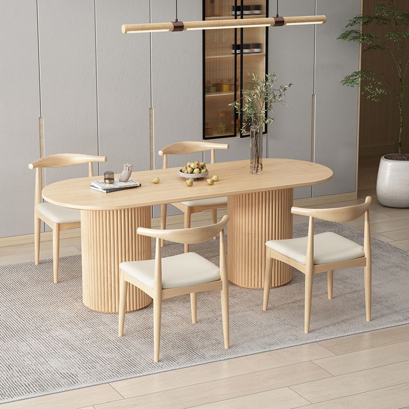 Modern Wood Double Pedestal Dining Table Natural Oval Table for Kitchen Clearhalo 'Dining Tables & Seating' 'Dining Tables' 'dining_table' 'furn' 'furn_dining_table' 'Furniture' 'Kitchen & Dining Furniture' 1200x1200_e09163b1-a8d3-4189-bd66-c4368618264b
