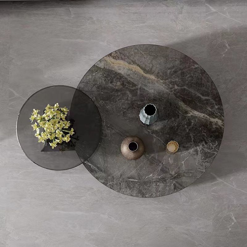 Modern Gray Cocktail Table Round Glass /  Slate Coffee Table