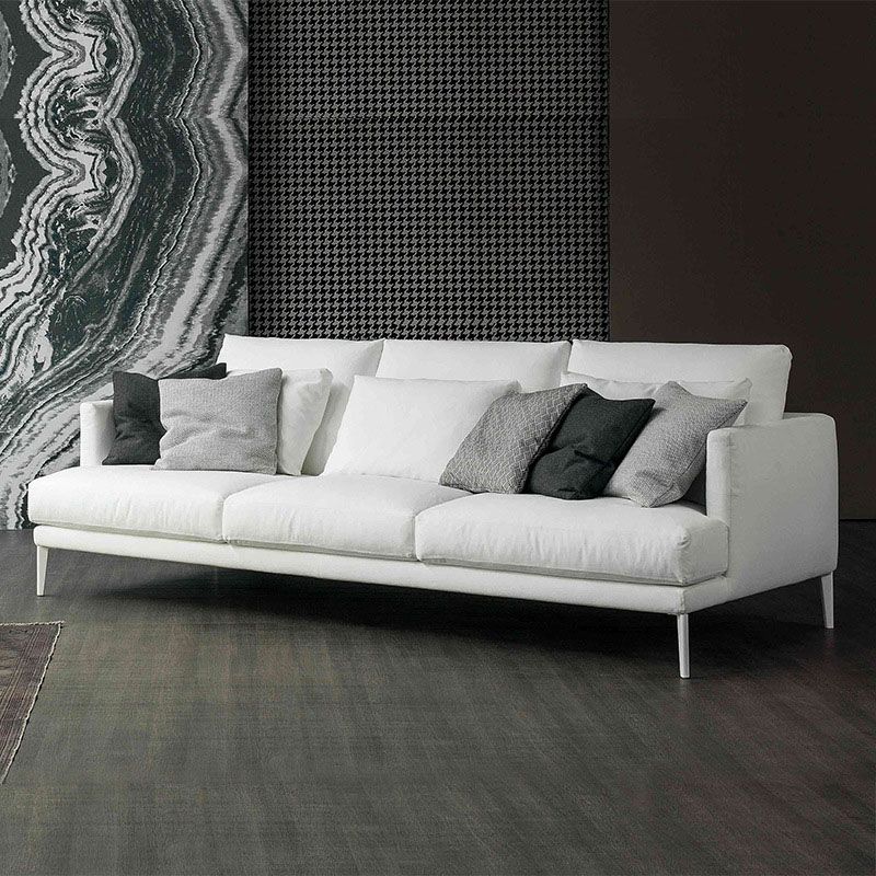 Fabric Recessed Arm Sofa with Pillows,35.43 Inch Deep for Living Room