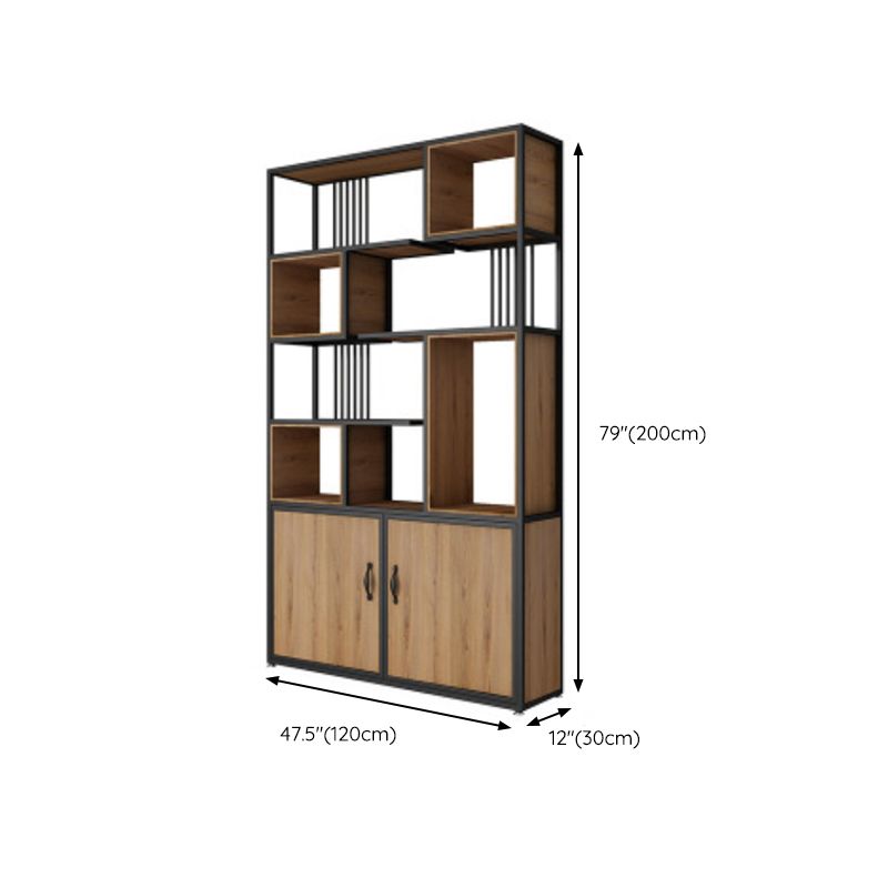 Metal and Wooden Bookcase Home Open Storage Bookshelf with 2 Doors Clearhalo 'Bookcases' 'furn' 'furn_bookcases' 'Furniture' 'Office Furniture' 1200x1200_e098d564-1454-4896-89a0-a620c92c9e66
