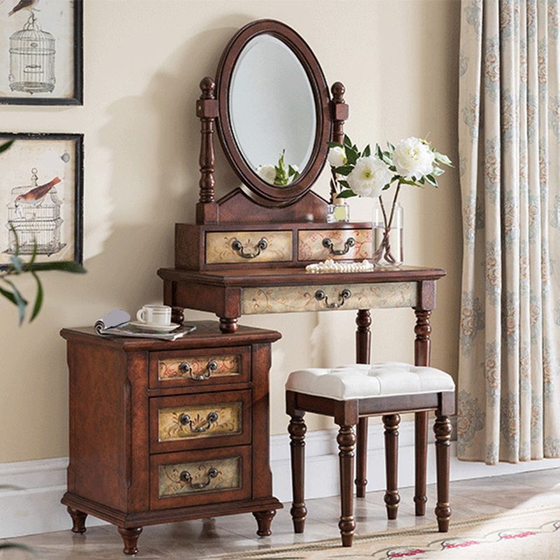 Victorian Vanity Set Solid Wood Drawers Included Makeup Dressing Table With Mirror & Stool Clearhalo 'Bedroom Furniture' 'furn' 'furn_makeup_vanities' 'Furniture' 'Makeup Vanities' 'makeup_vanities' 1200x1200_e099de3b-bdc9-49ab-b33b-a780b64bd765