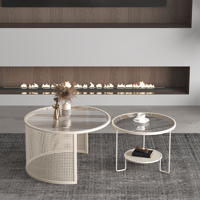 Modernism Round Glass and Steel Coffee Cocktail Table - 17.7"/19.7" H