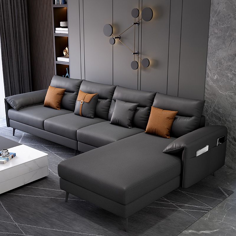 Contemporary Sectional with 4 Pillows Back and Storage Pillow Top Arm Clearhalo 'furn' 'furn_sectionals' 'Furniture' 'Living Room Furniture' 'Sectionals' 1200x1200_e0a597b0-971e-471f-8ede-ec9bc3073c40