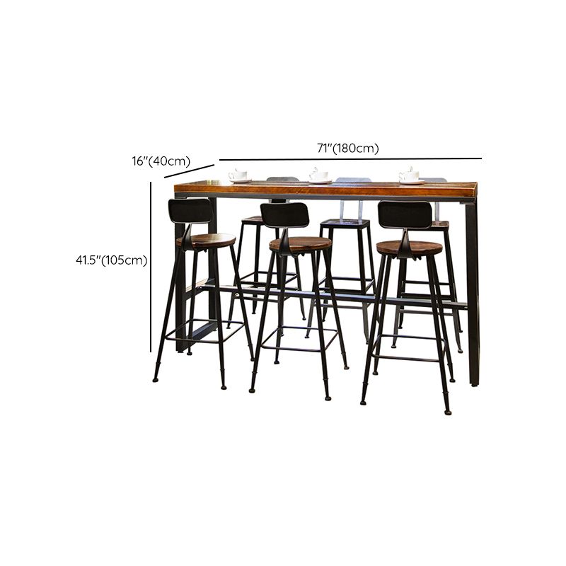 Table de salle à manger de bar de style industriel, tabouret de bar en bois massif avec base noire