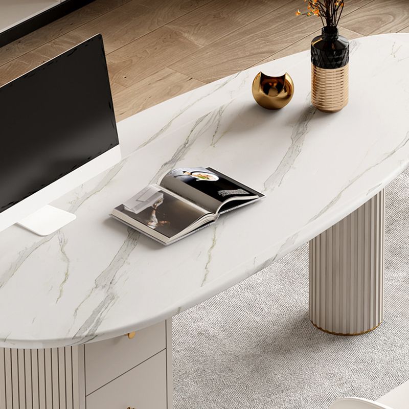 White Writing Desk Sintered Stone Desk with Three Drawers for Home and Office Clearhalo 'furn' 'furn_office_desk' 'Furniture' 'Office Desks' 'Office Furniture' 'office_desk' 1200x1200_e0a72203-e639-4f82-9d62-a4da8718cf72
