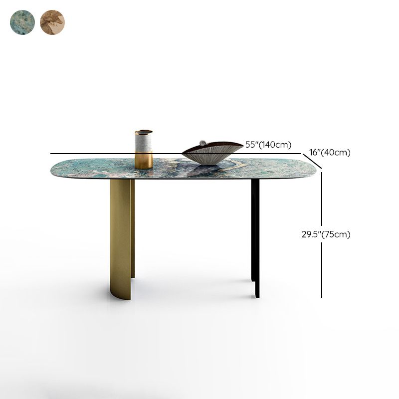 16 Inch Wide Glam Accent Table Oval Stone Console Table for Hall