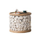 French Country Wood Round Tray Coffee Table Iron Drum Cocktail Table