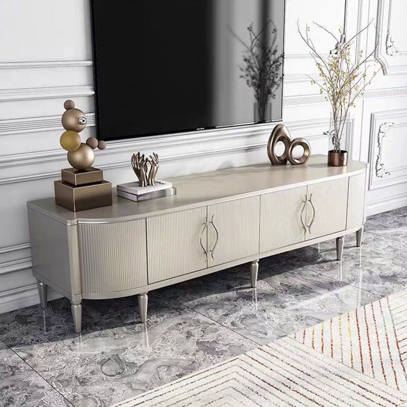 Glam Wood TV Media Stand con puertas, consola de soporte de televisión de almacenamiento cerrado