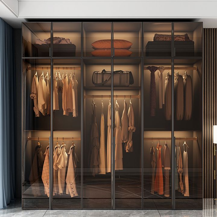 Modern Style Glass Wardrobe Bedroom Wardrobe Closet with Soft Close Door Clearhalo 'Armoires & Wardrobes' 'armoires_wardrobes' 'Bedroom Furniture' 'furn' 'furn_armoires_wardrobes' 'Furniture' 1200x1200_e0ab5e01-836e-4a88-b021-b0373a21102d