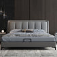 Cama rectangular gris cama estándar con cama de madera