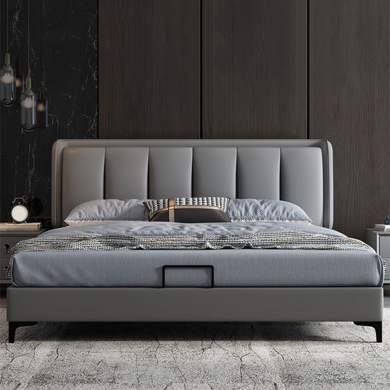 Cama rectangular gris cama estándar con cama de madera