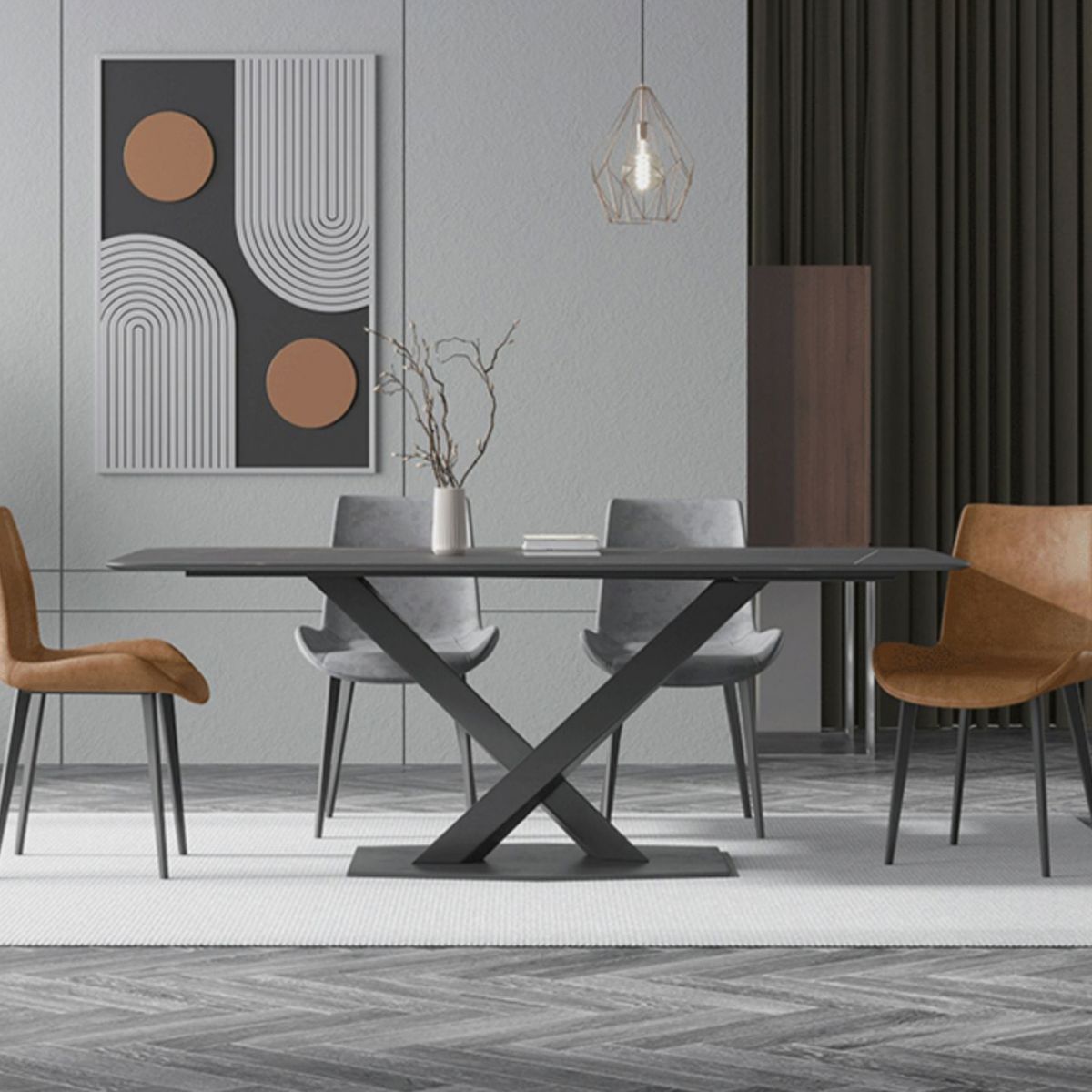 Contemporary Rectangle Dining Room Table Sintered Stone Table with Pedestal Base Clearhalo ' dining_table' 'Dining Tables & Seating' 'Dining Tables' 'furn' 'furn_dining_table' 'Furniture' 'furniture_dining_table' 'Kitchen & Dining Furniture' 'kitchen&dining_furn' 'kitchen' 'kitchen_dining_table' 1200x1200_e0b3a165-d781-4f14-bce5-e5bc6265ea82